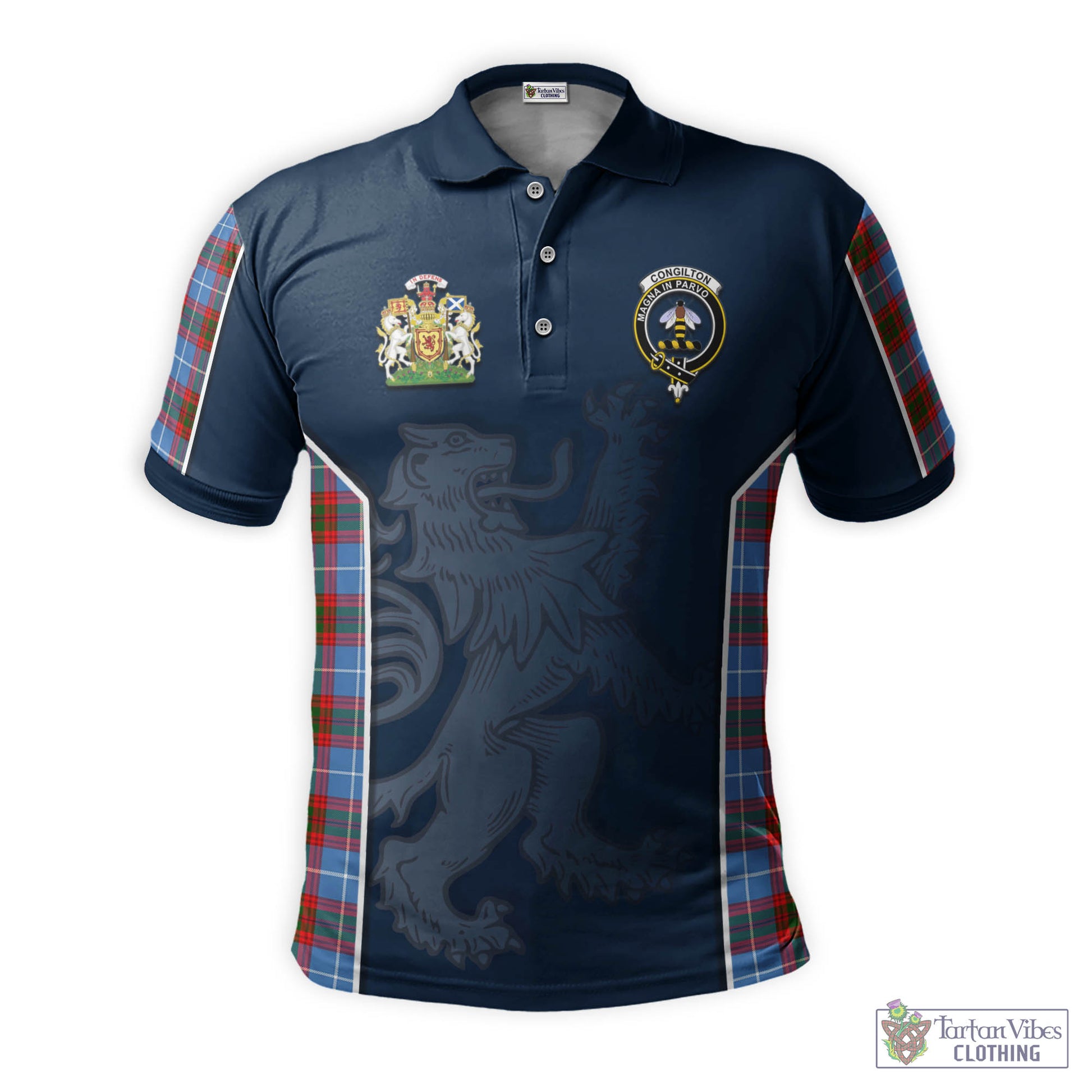 Tartan Vibes Clothing Congilton Tartan Men's Polo Shirt with Family Crest and Lion Rampant Vibes Sport Style