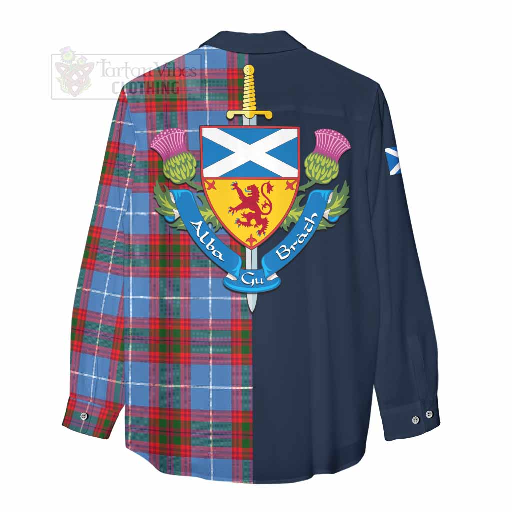 Tartan Vibes Clothing Congilton Tartan Women's Casual Shirt Alba with Scottish Lion Royal Arm Half Style