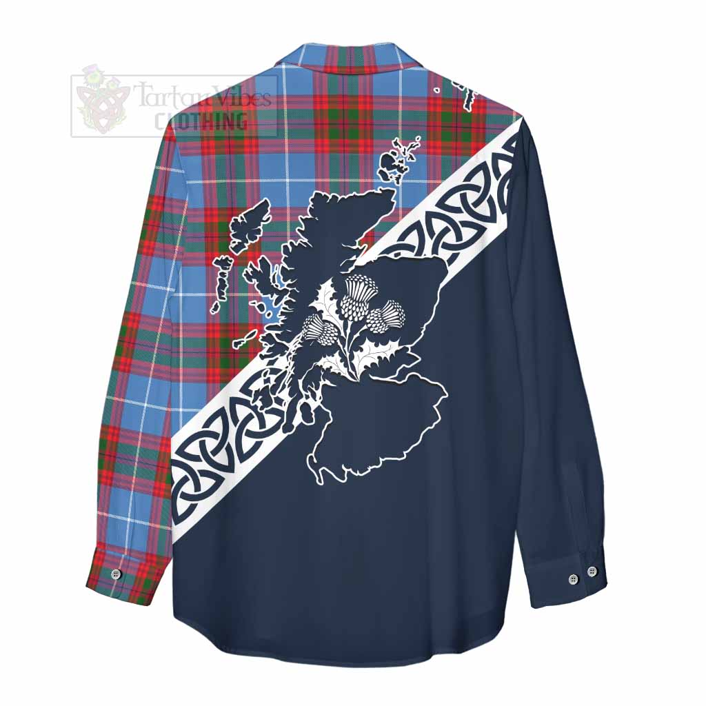 Tartan Vibes Clothing Congilton Tartan Women's Casual Shirt Featuring Thistle and Scotland Map