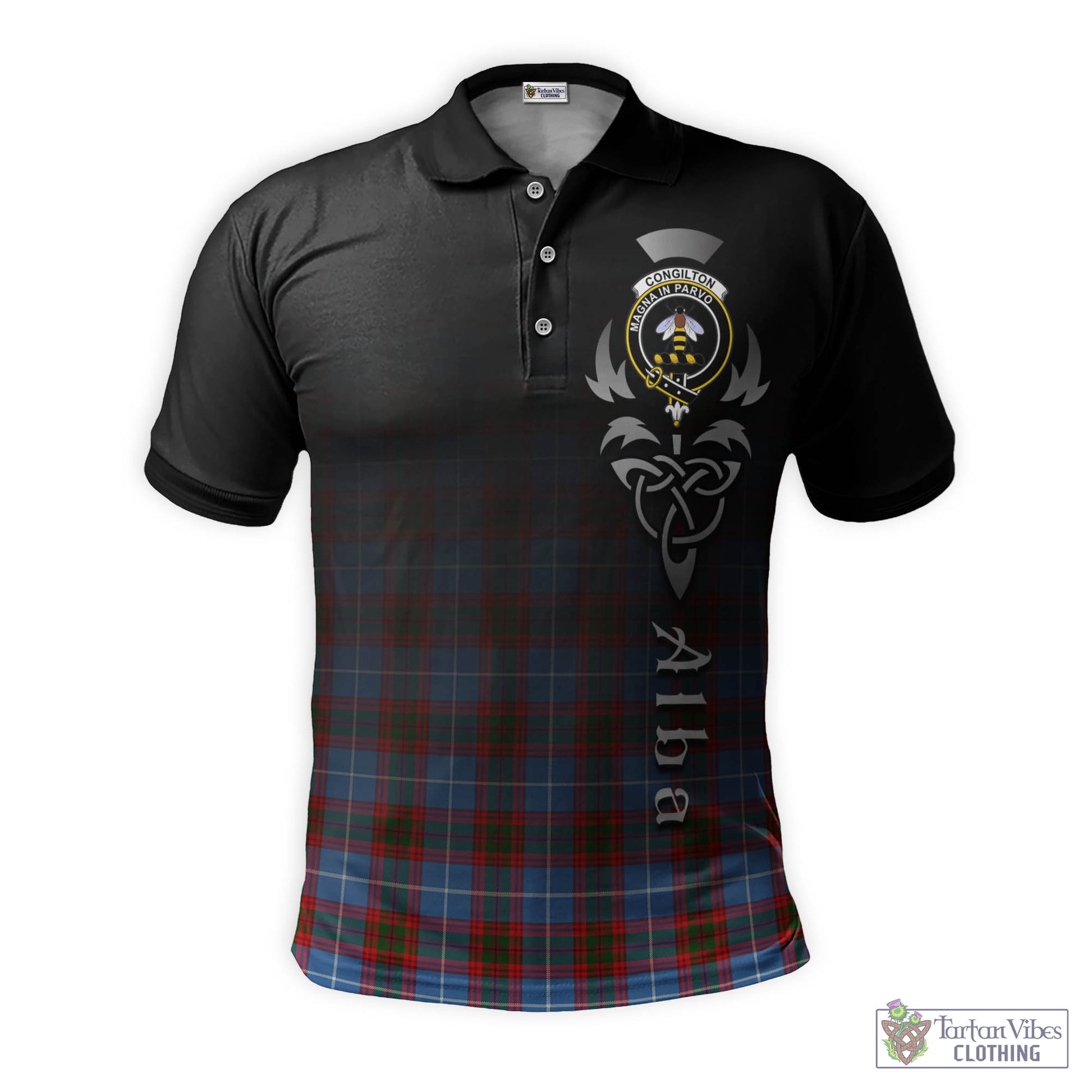 Tartan Vibes Clothing Congilton Tartan Polo Shirt Featuring Alba Gu Brath Family Crest Celtic Inspired