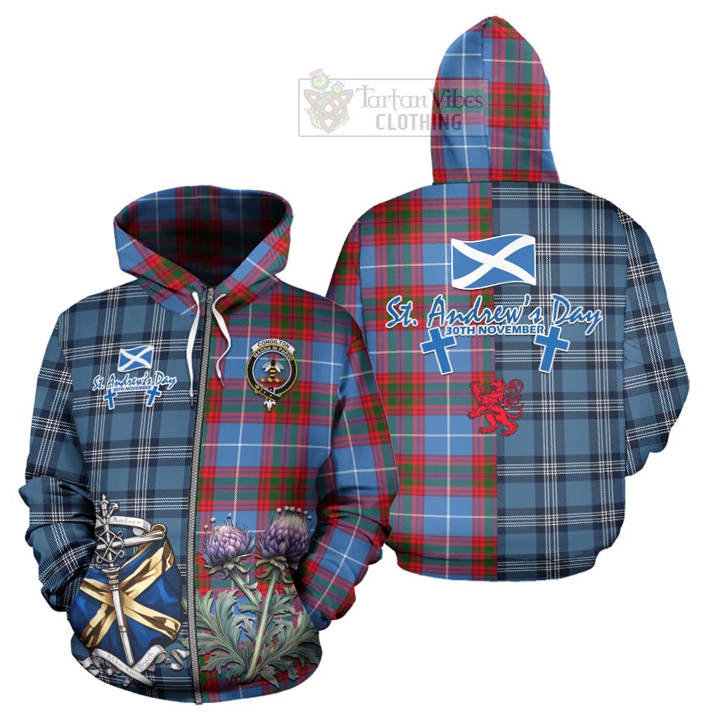 Tartan Vibes Clothing Congilton Tartan Hoodie Happy St. Andrew's Day Half Tartan Style