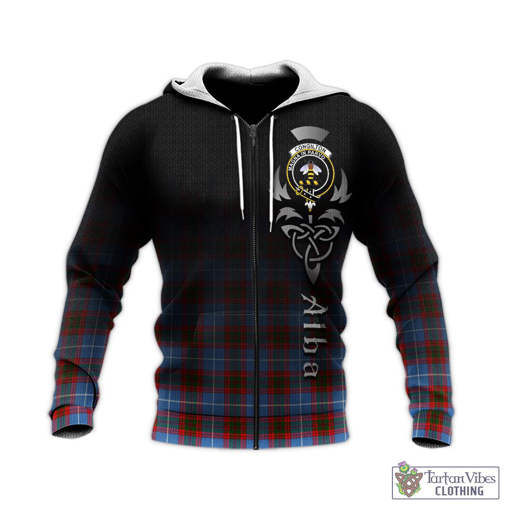 Tartan Vibes Clothing Congilton Tartan Knitted Hoodie Featuring Alba Gu Brath Family Crest Celtic Inspired