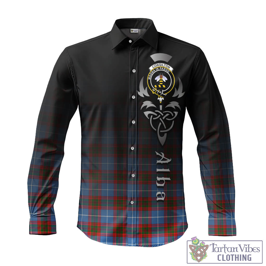 Tartan Vibes Clothing Congilton Tartan Long Sleeve Button Up Featuring Alba Gu Brath Family Crest Celtic Inspired