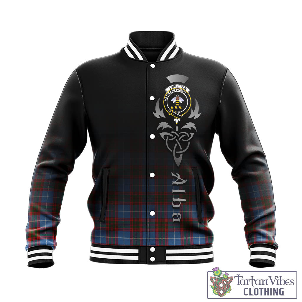 Tartan Vibes Clothing Congilton Tartan Baseball Jacket Featuring Alba Gu Brath Family Crest Celtic Inspired