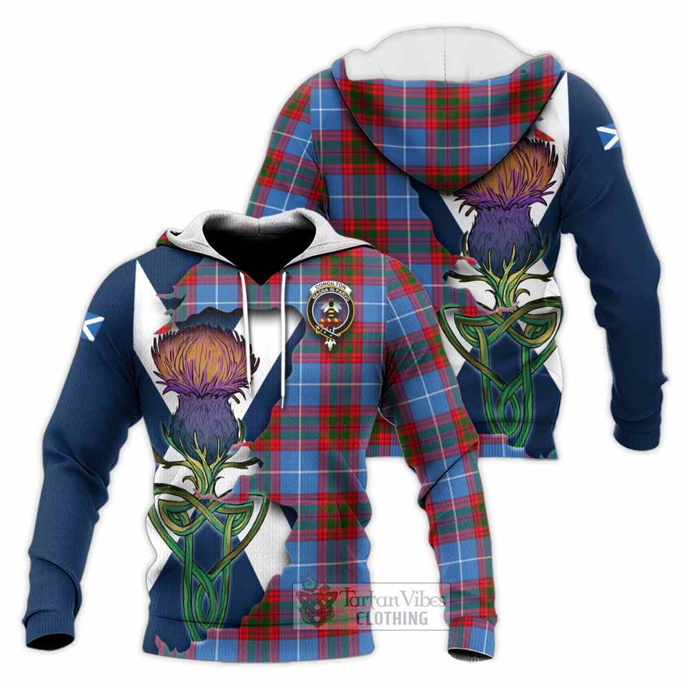 Congilton Tartan Family Crest Knitted Hoodie Scottish Thistle Celtic Inspired - Tartan Vibes Clothing