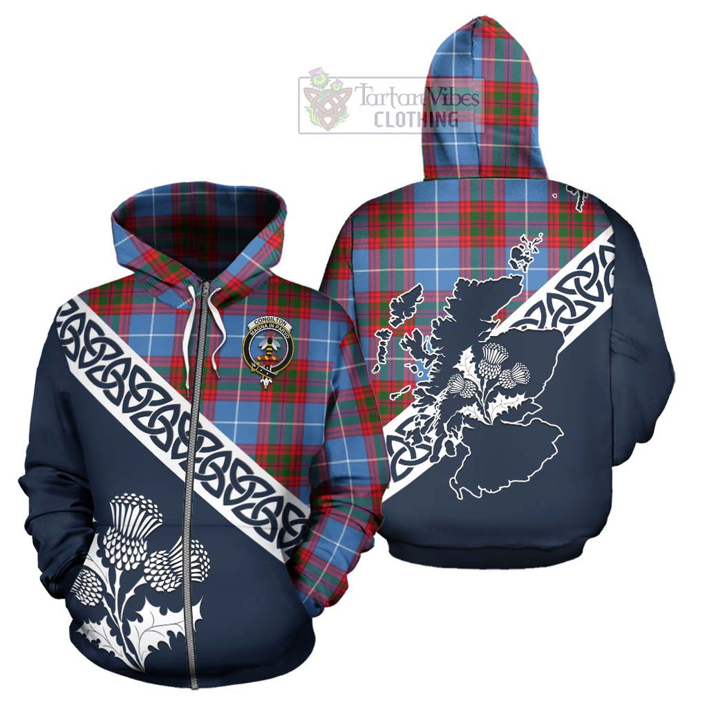 Tartan Vibes Clothing Congilton Tartan Hoodie Featuring Thistle and Scotland Map