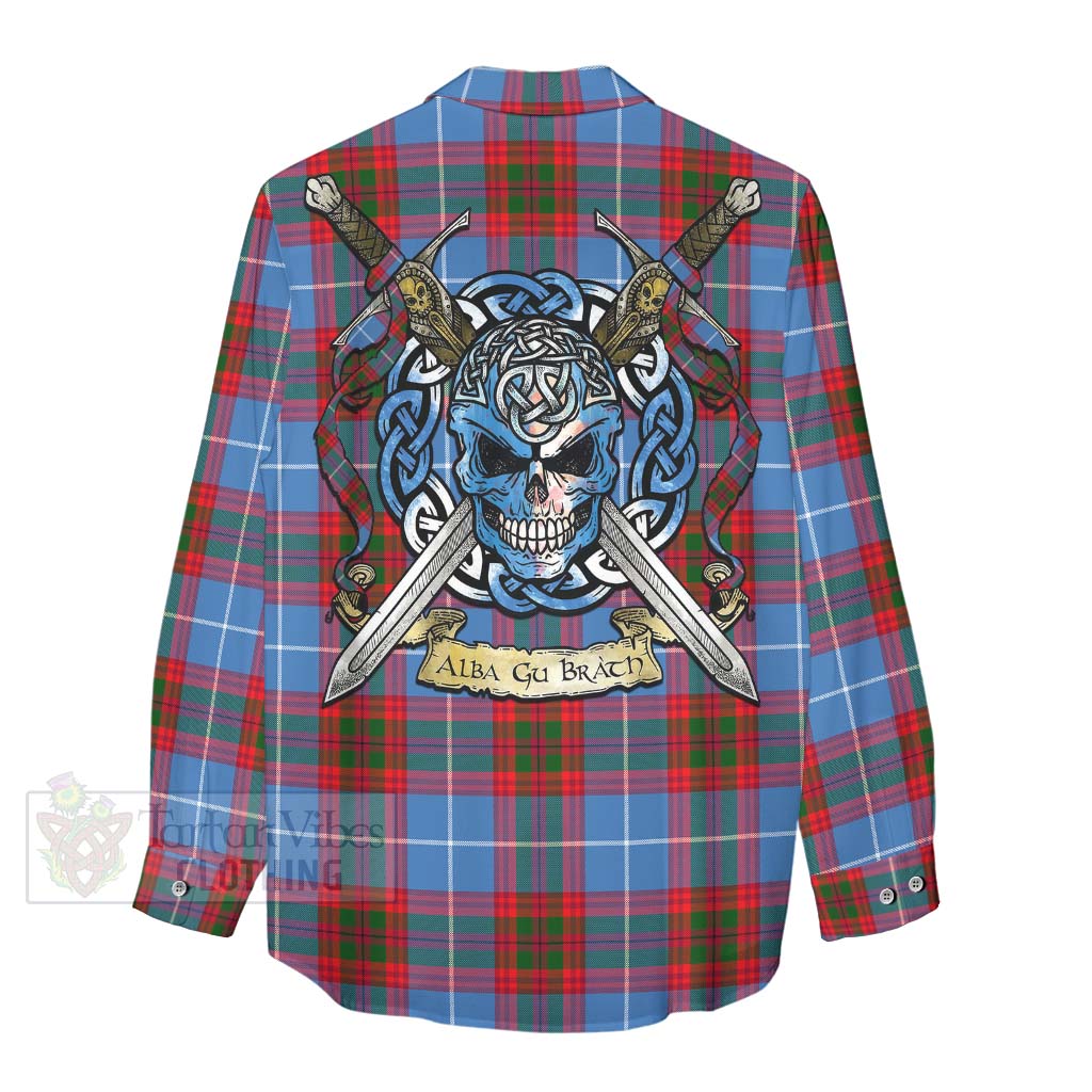 Tartan Vibes Clothing Congilton Tartan Women's Casual Shirt with Family Crest Celtic Skull Style