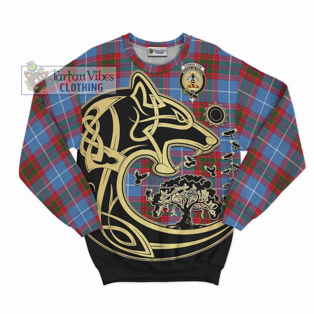 Congilton Tartan Sweatshirt with Family Crest Celtic Wolf Style - Tartan Vibes Clothing