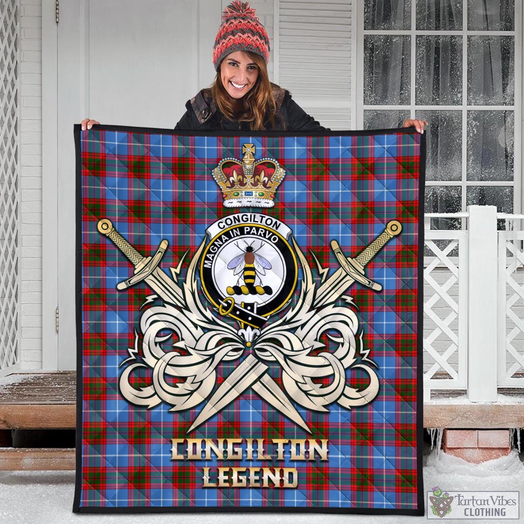 Tartan Vibes Clothing Congilton Tartan Quilt with Clan Crest and the Golden Sword of Courageous Legacy