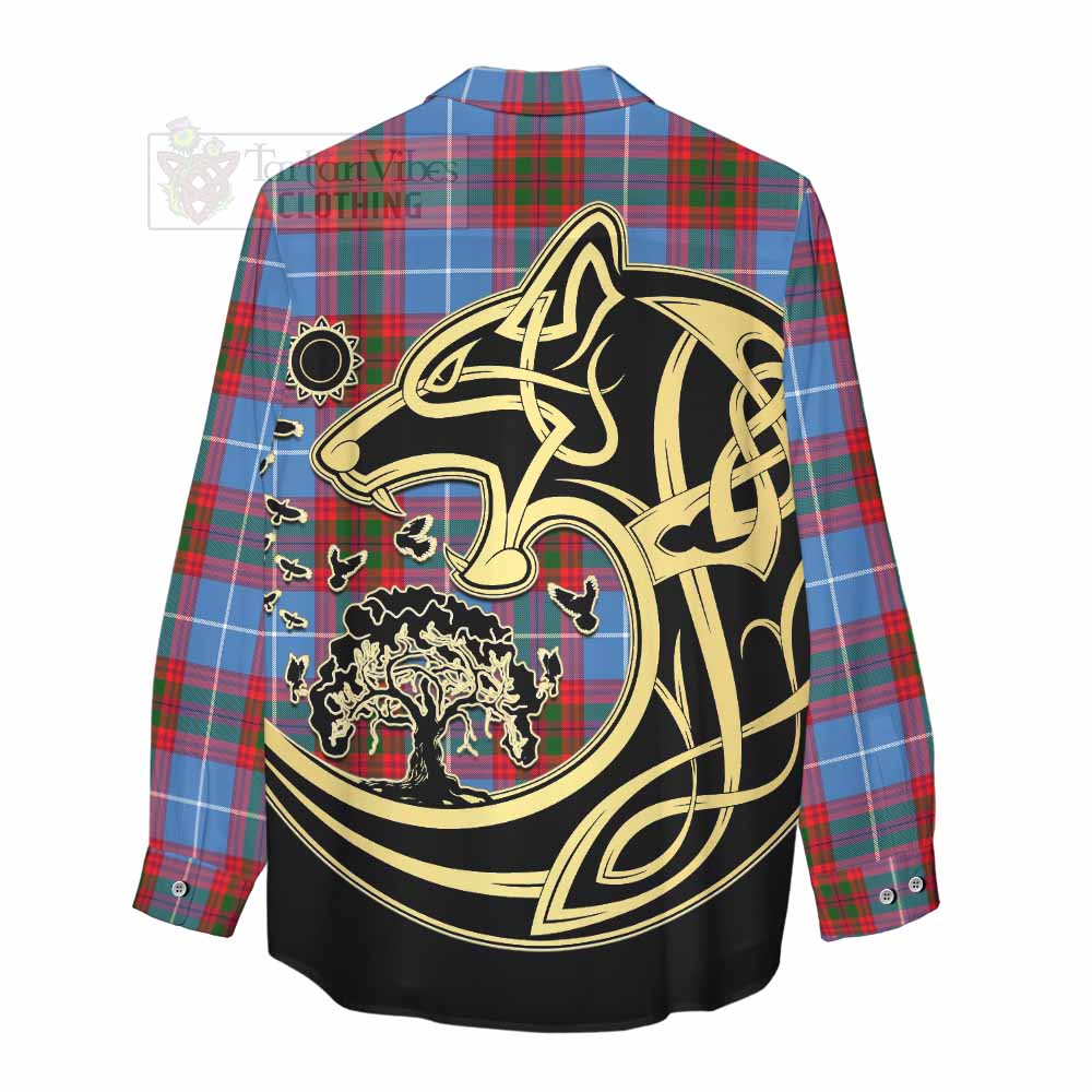 Tartan Vibes Clothing Congilton Tartan Women's Casual Shirt with Family Crest Celtic Wolf Style