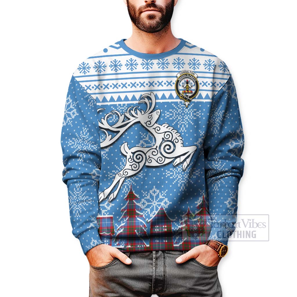 Congilton Clan Christmas Sweatshirt Celtic Reindeer Style - Tartan Vibes Clothing