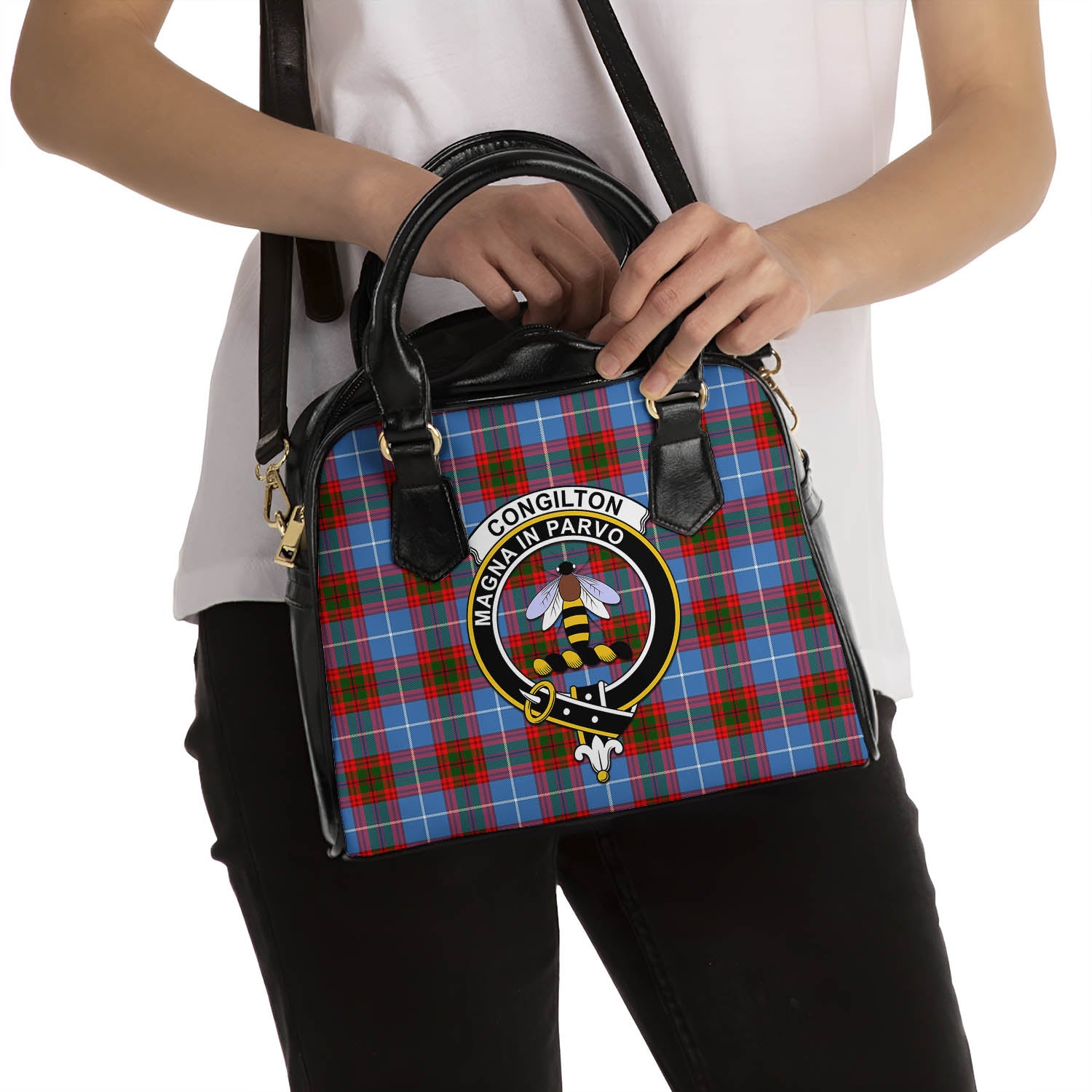 Congilton Tartan Shoulder Handbags with Family Crest - Tartanvibesclothing