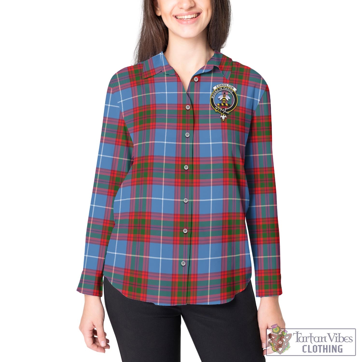 Tartan Vibes Clothing Congilton Tartan Womens Casual Shirt with Family Crest