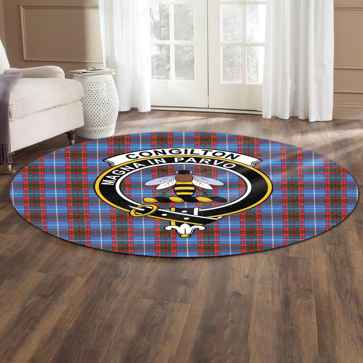 Congilton Tartan Round Rug with Family Crest - Tartan Vibes Clothing