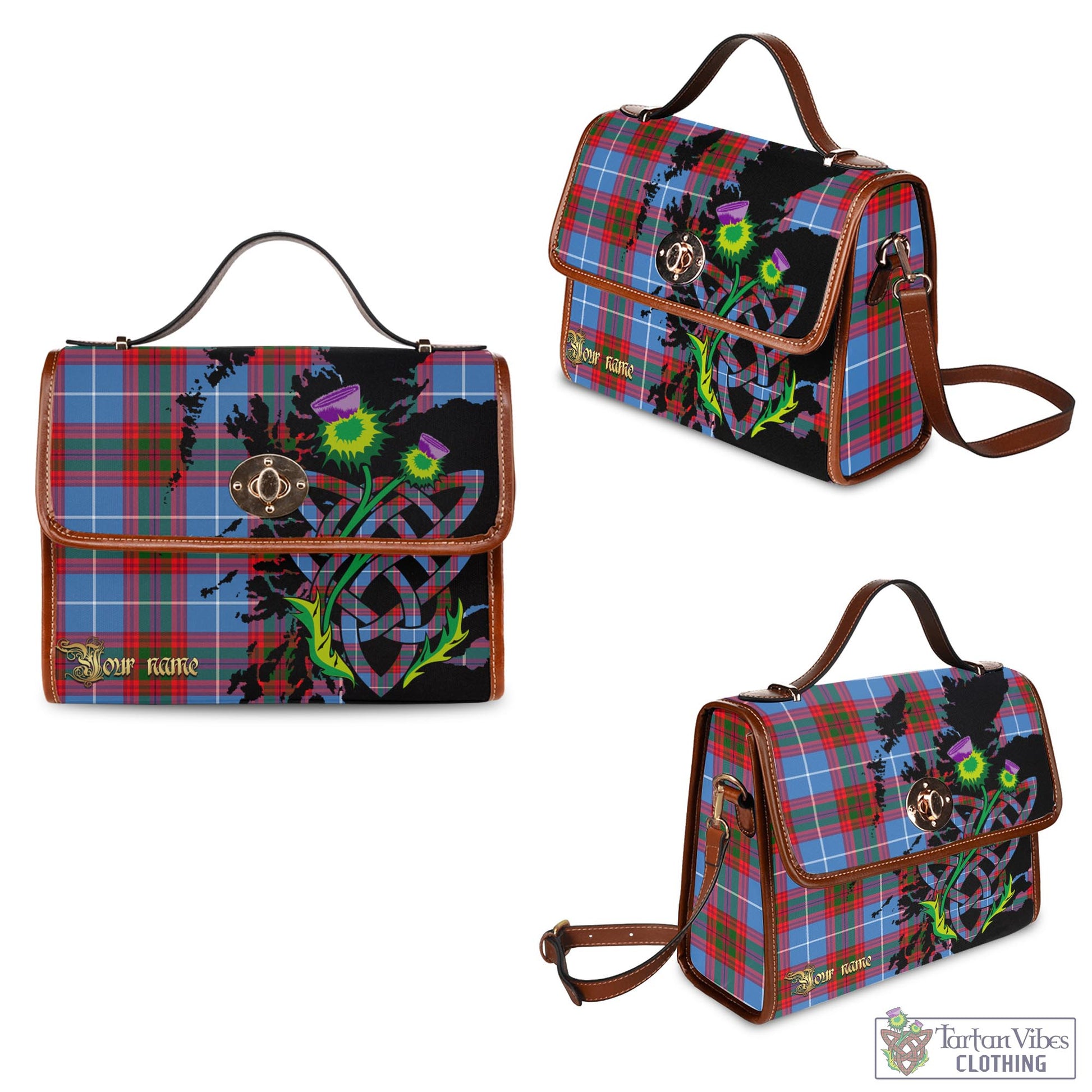 Tartan Vibes Clothing Congilton Tartan Waterproof Canvas Bag with Scotland Map and Thistle Celtic Accents