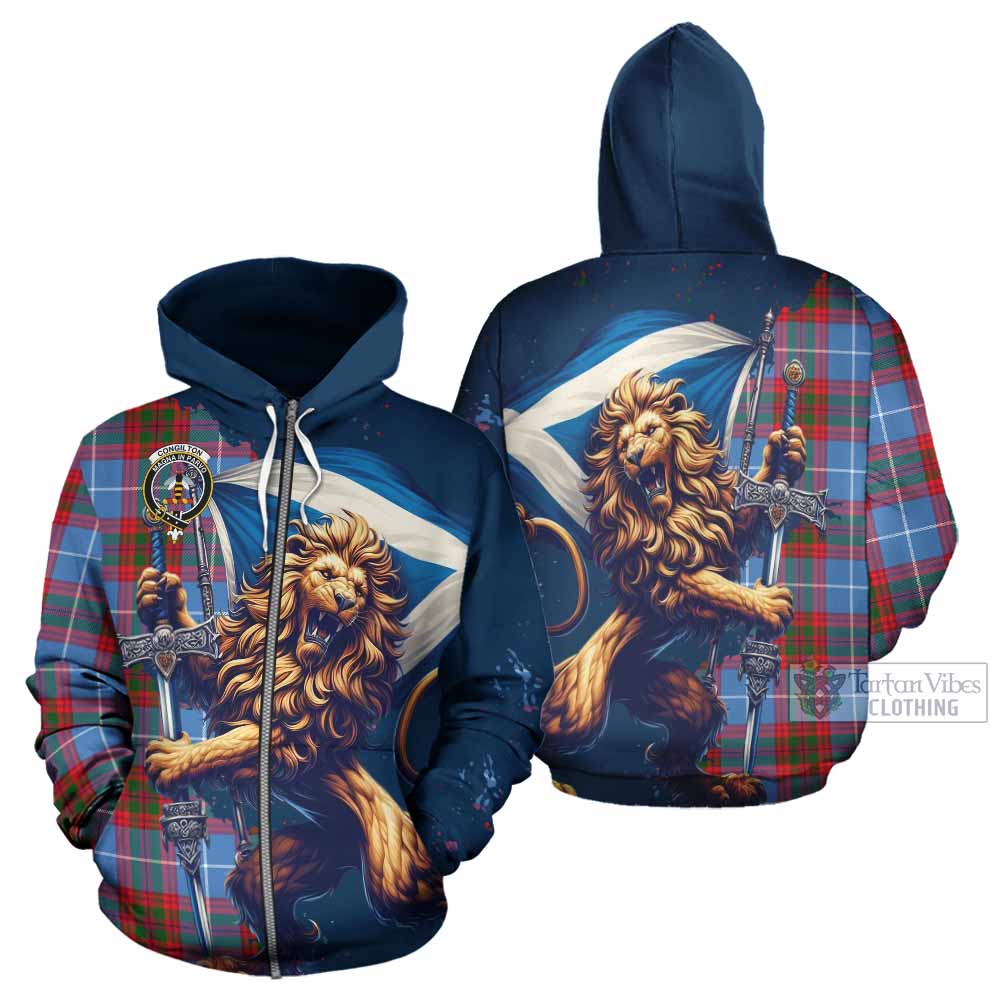 Congilton Tartan Family Crest Hoodie with Scottish Majestic Lion