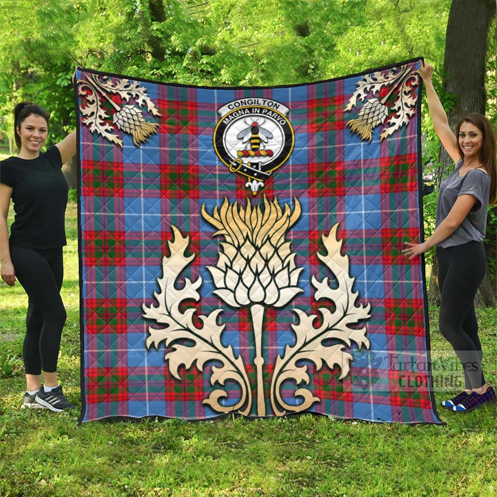 Tartan Vibes Clothing Congilton Tartan Quilt with Family Crest and Golden Thistle Style