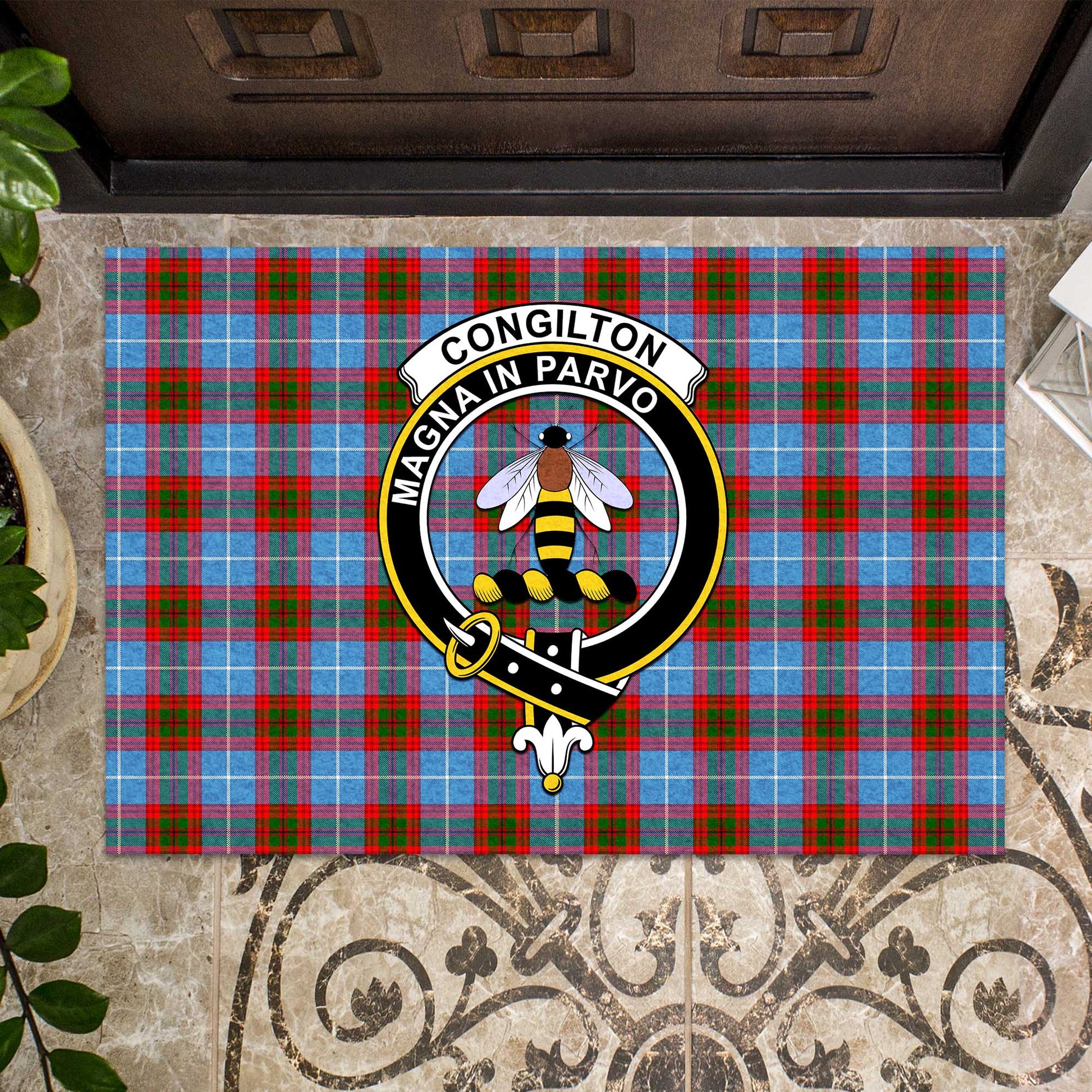 Congilton Tartan Door Mat with Family Crest - Tartanvibesclothing