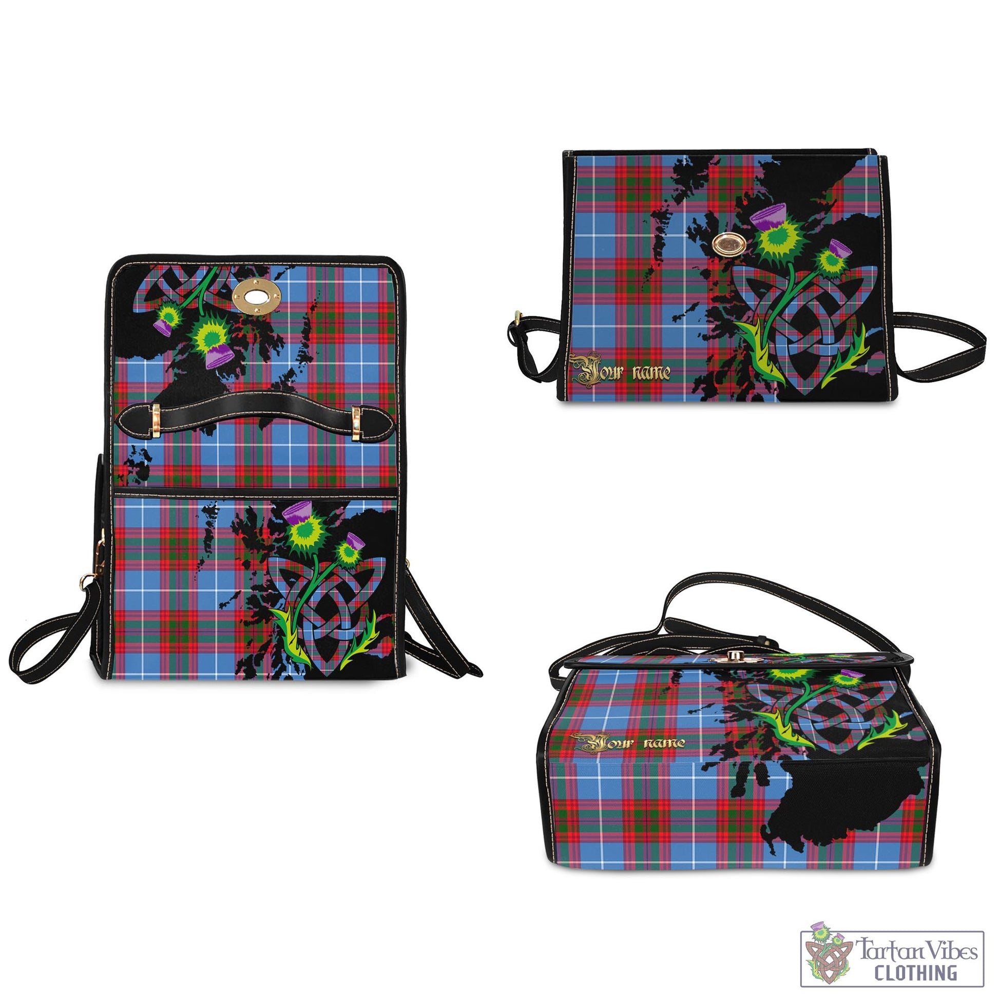 Tartan Vibes Clothing Congilton Tartan Waterproof Canvas Bag with Scotland Map and Thistle Celtic Accents