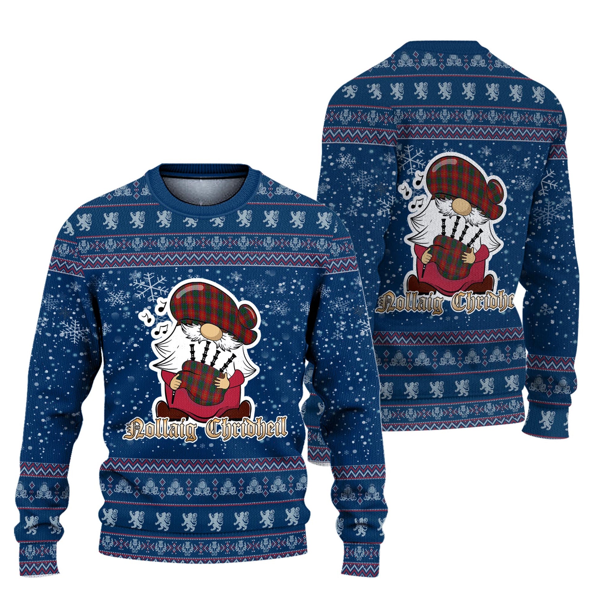 Connolly Dress Clan Christmas Family Knitted Sweater with Funny Gnome Playing Bagpipes Unisex Blue - Tartanvibesclothing