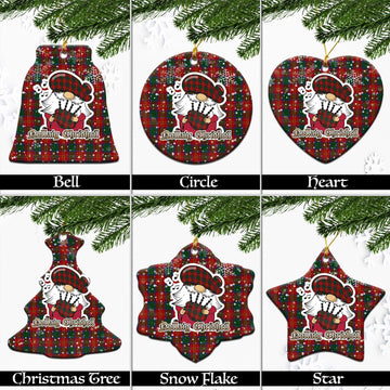 Connolly Tartan Christmas Ceramic Ornaments with Scottish Gnome Playing Bagpipes