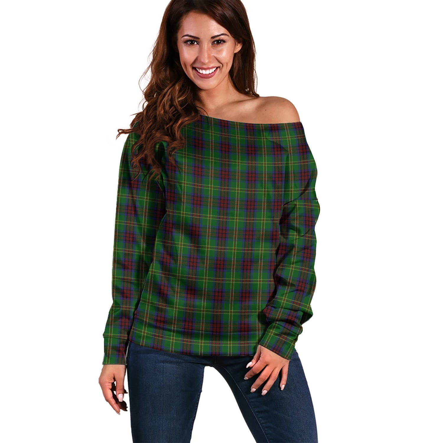 Connolly Hunting Tartan Off Shoulder Women Sweater Women - Tartanvibesclothing