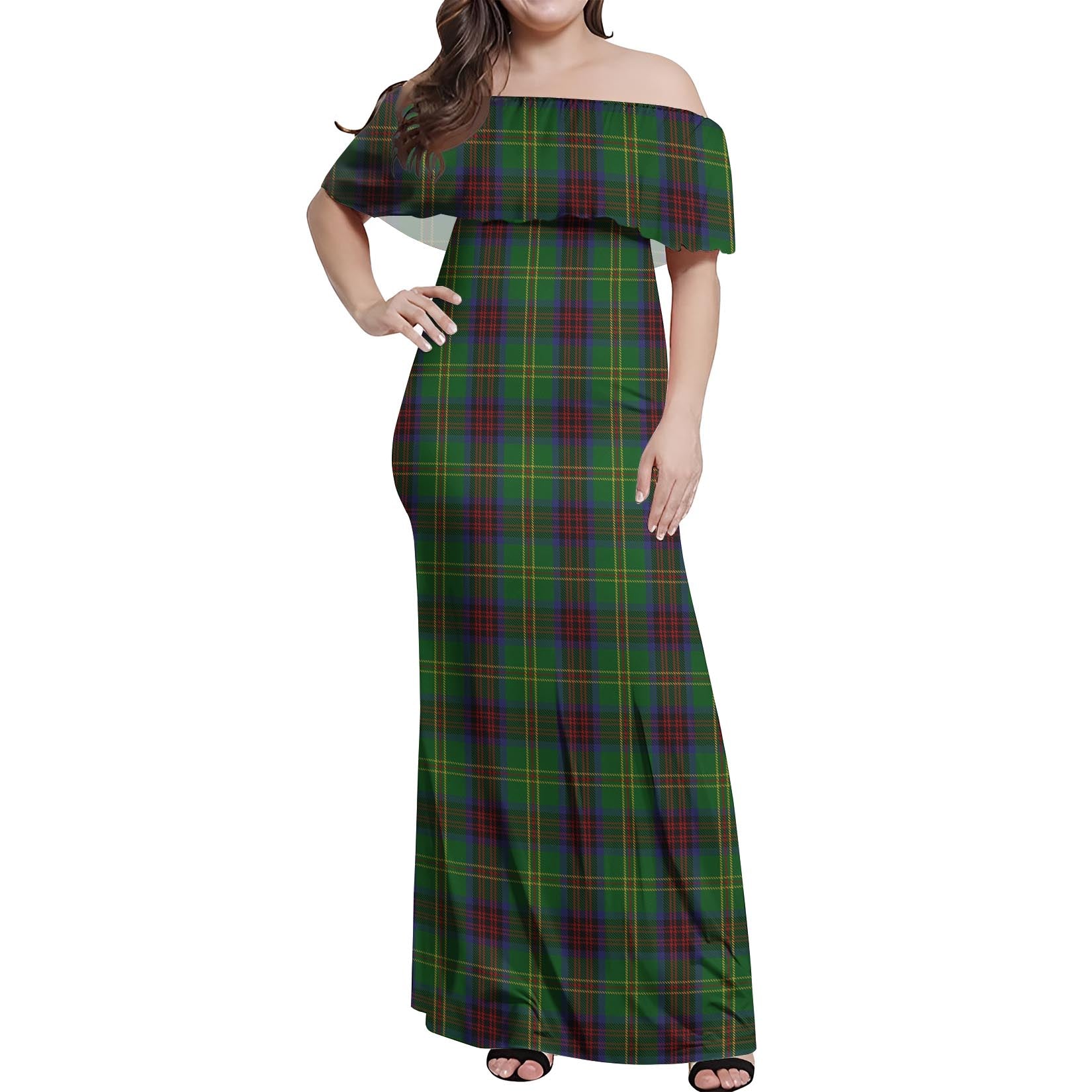 Connolly Hunting Tartan Off Shoulder Long Dress Women's Dress - Tartanvibesclothing