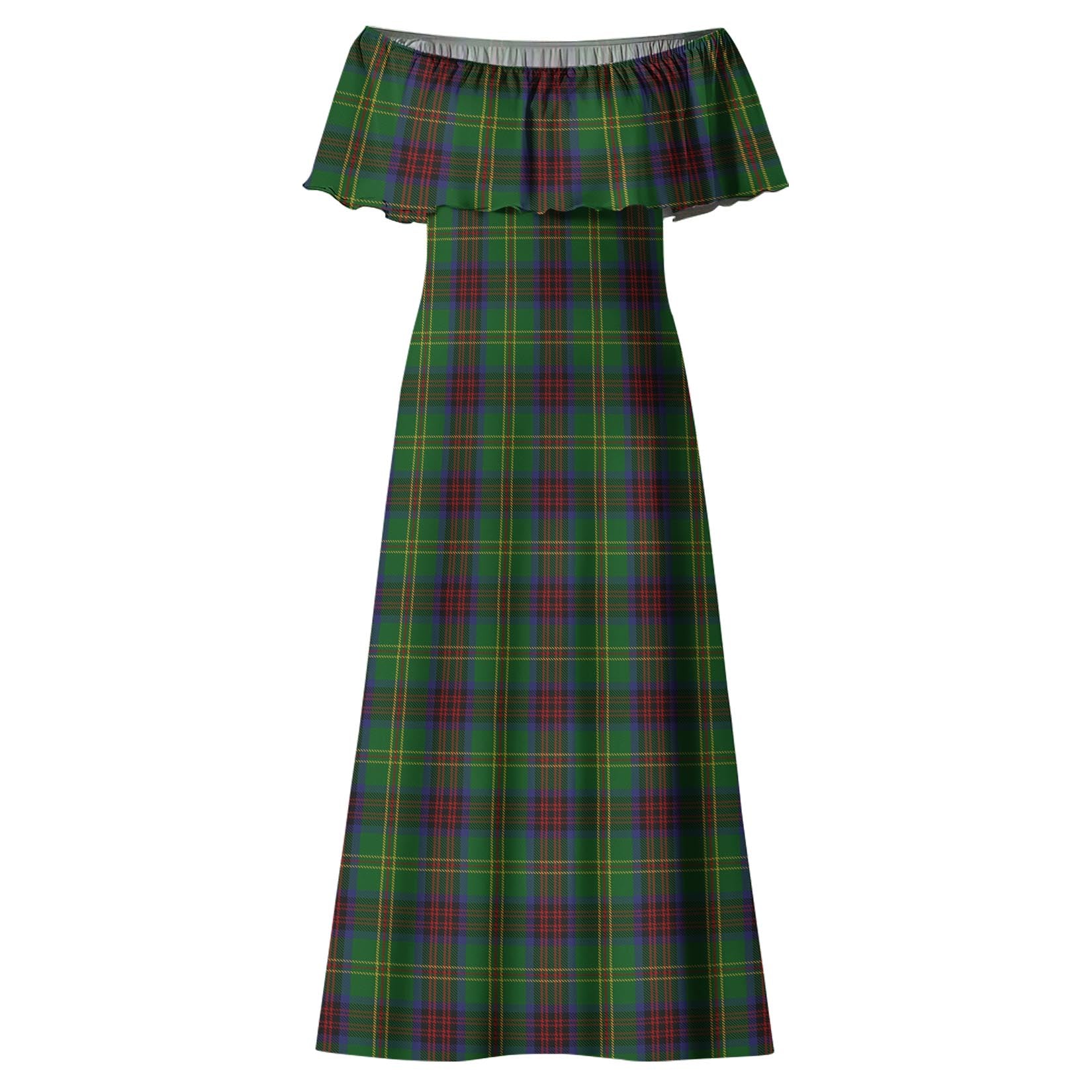 Connolly Hunting Tartan Off Shoulder Long Dress - Tartanvibesclothing