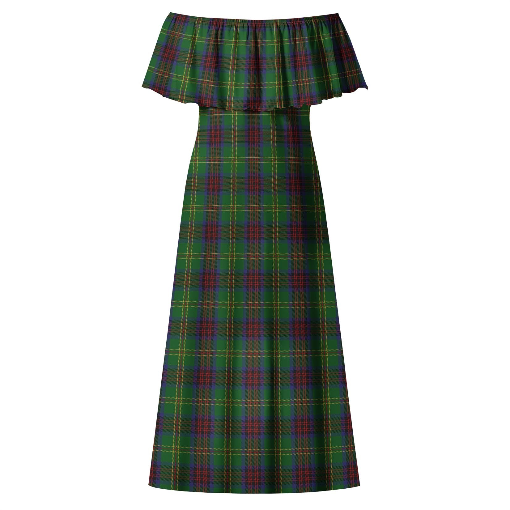 Connolly Hunting Tartan Off Shoulder Long Dress - Tartanvibesclothing