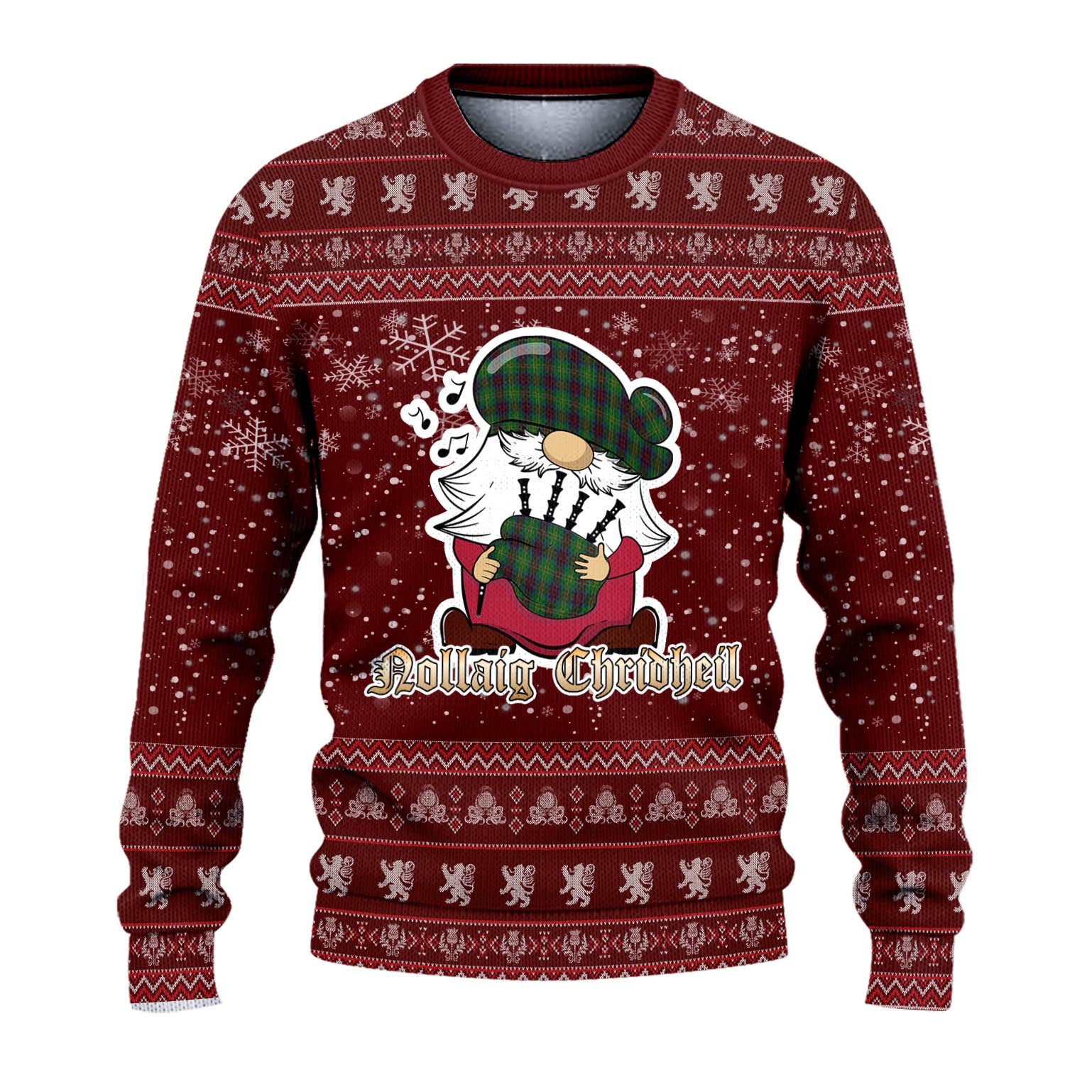 Connolly Hunting Clan Christmas Family Knitted Sweater with Funny Gnome Playing Bagpipes - Tartanvibesclothing