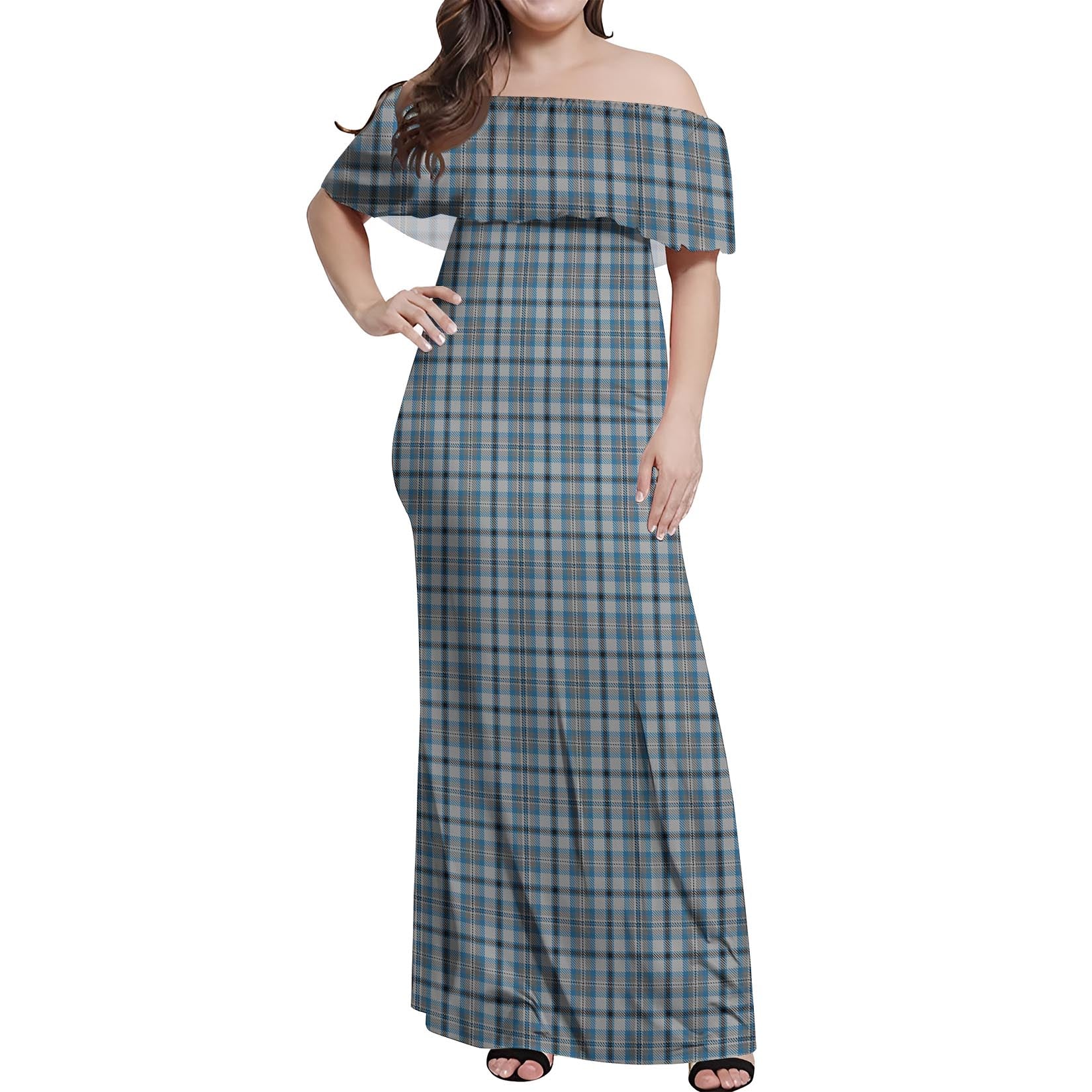 Conquergood Tartan Off Shoulder Long Dress Women's Dress - Tartanvibesclothing