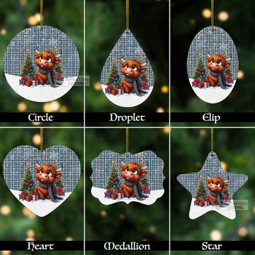 Conquergood Tartan Christmas Aluminium Ornament with Adorable Highland Coo