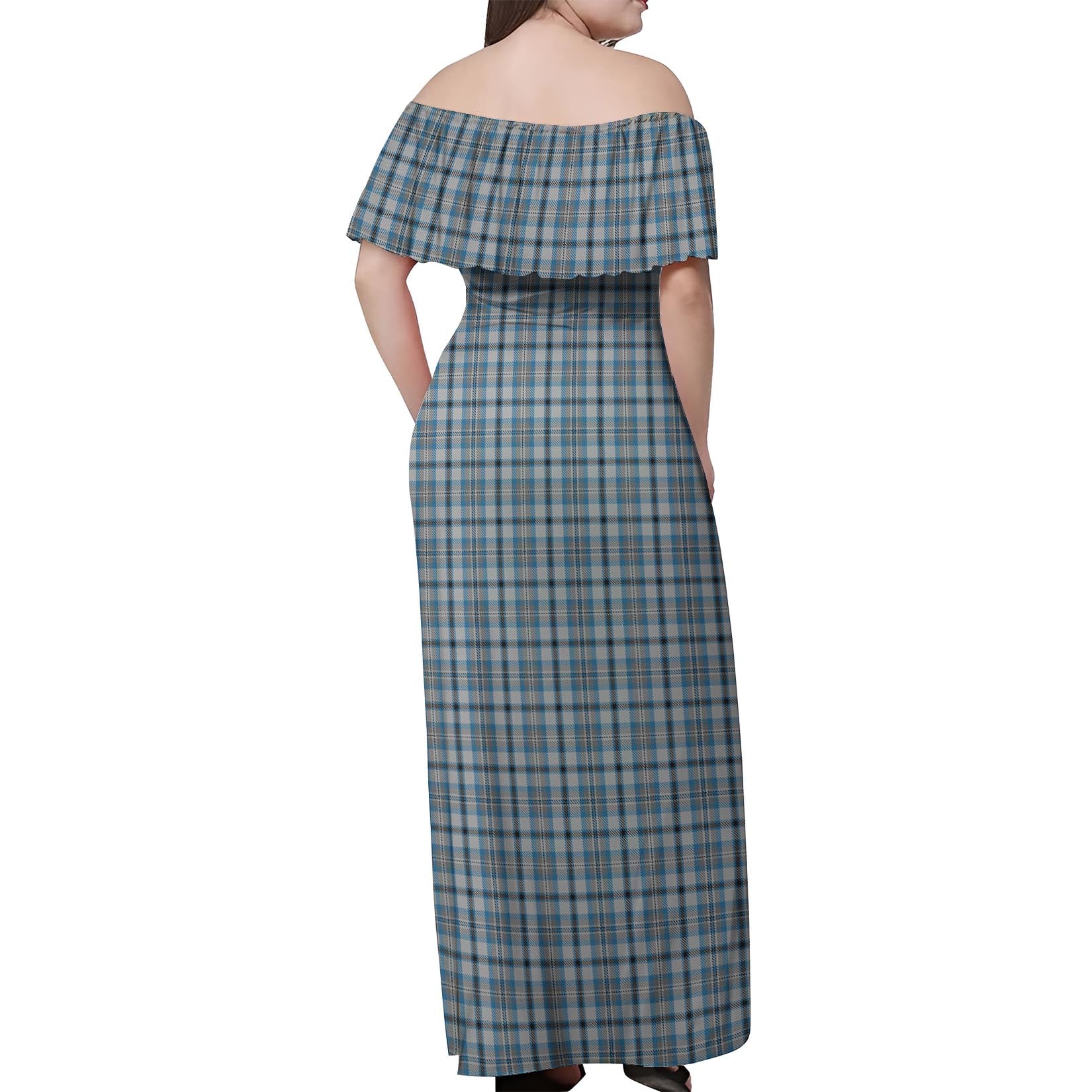 Conquergood Tartan Off Shoulder Long Dress - Tartanvibesclothing