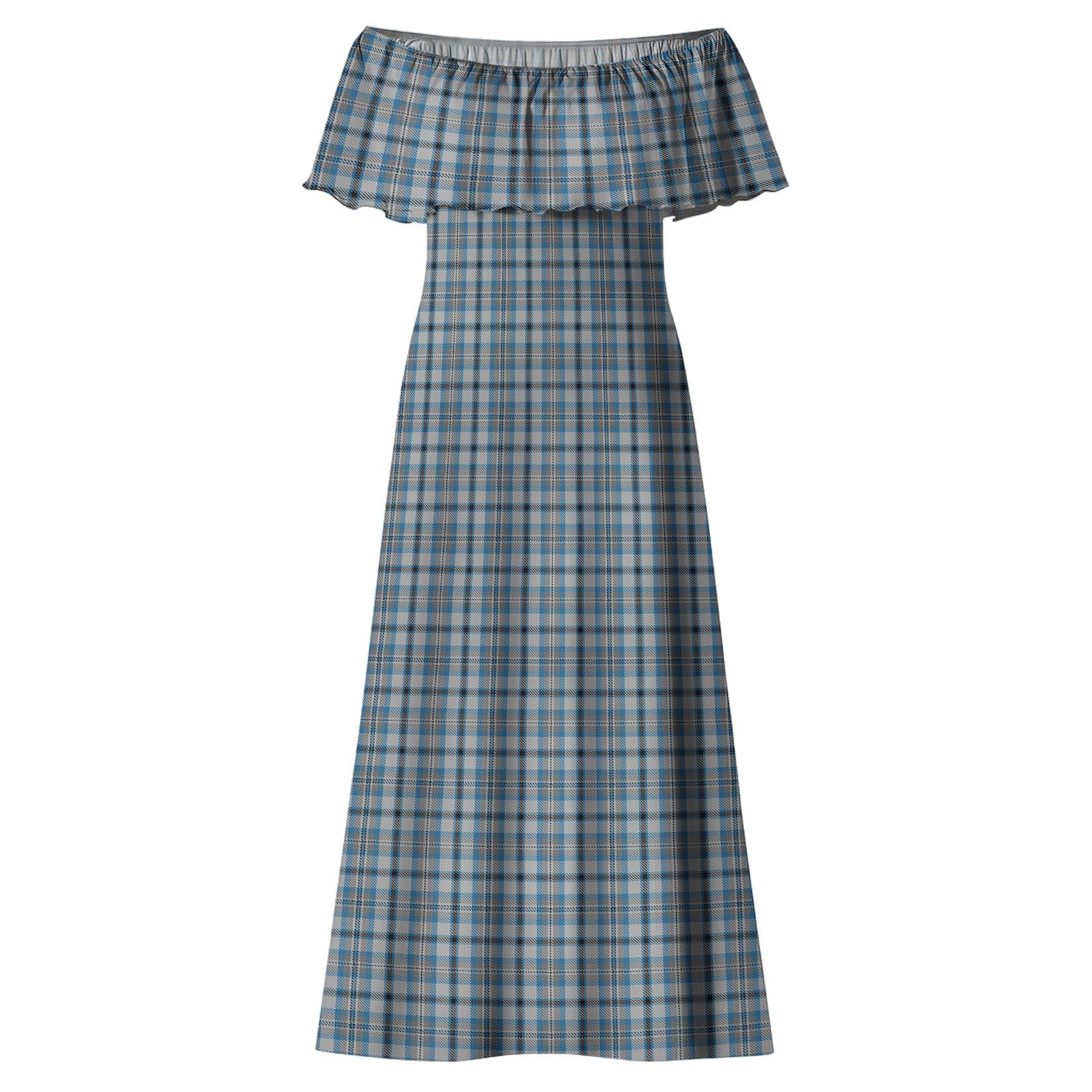 Conquergood Tartan Off Shoulder Long Dress - Tartanvibesclothing