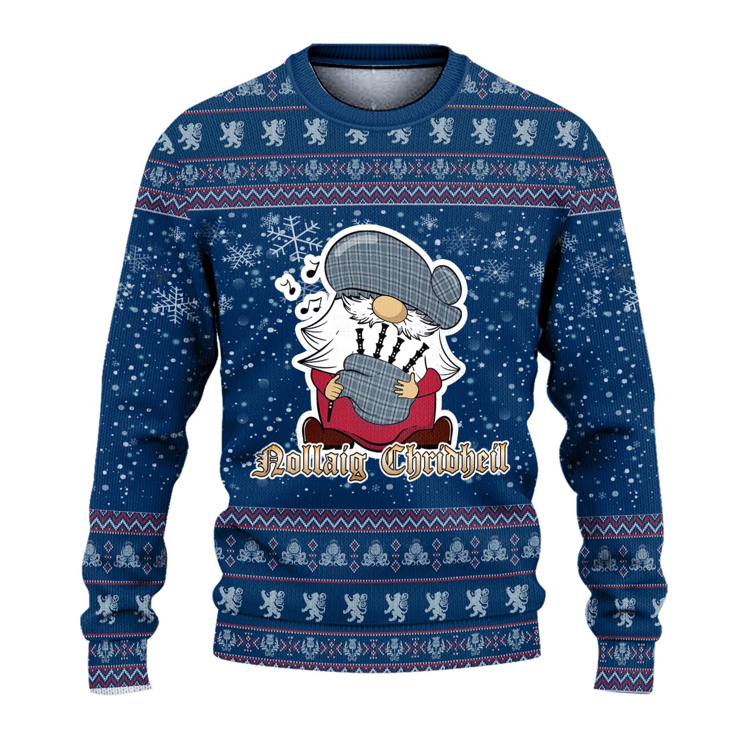 Conquergood Clan Christmas Family Knitted Sweater with Funny Gnome Playing Bagpipes - Tartanvibesclothing