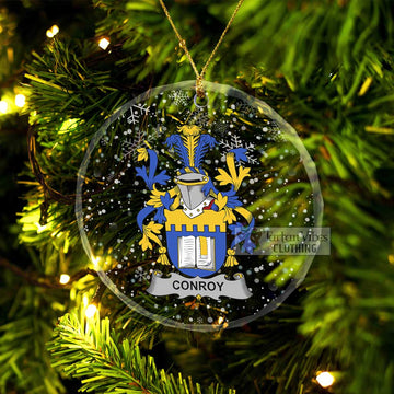 Conroy Irish Clan Christmas Glass Ornament with Coat of Arms Transparent Glass Circle - 2D-tartanvibesclothing