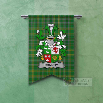 Conroy Green Irish Clan Tartan Gonfalon, Tartan Banner with Coat of Arms Fishtail - Tartan Vibes Clothing