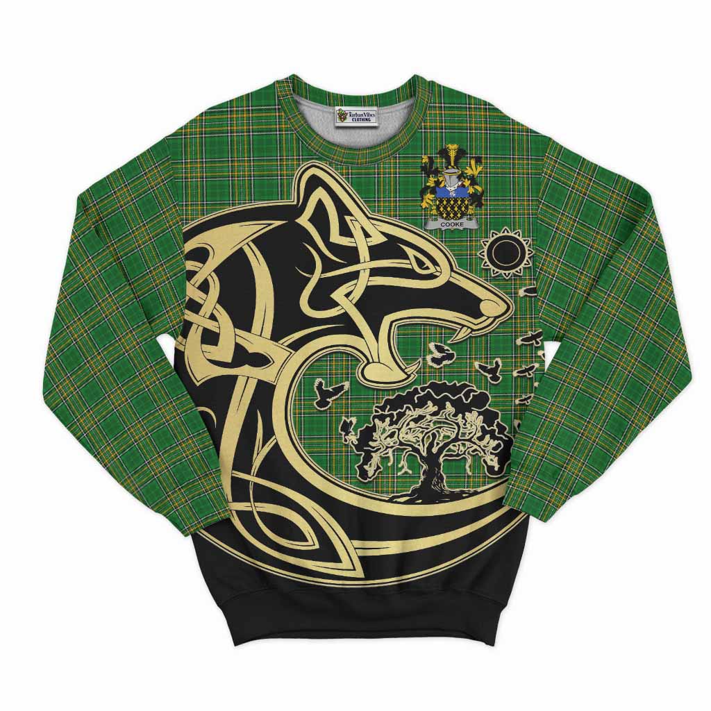 Cooke Irish Tartan Sweatshirt with Coat of Arms Celtic Wolf Style Unisex - Tartan Vibes Clothing
