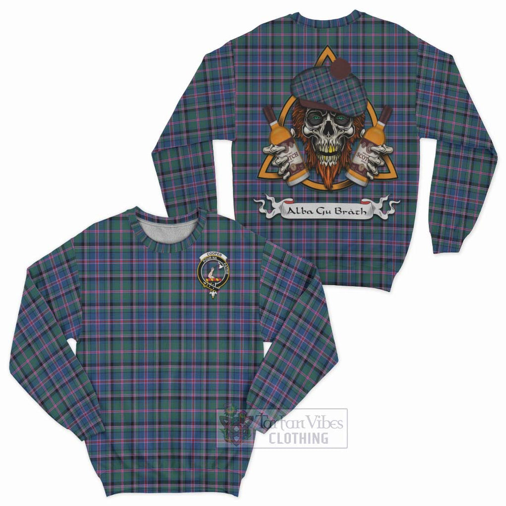 Tartan Vibes Clothing Cooper Tartan Sweatshirt with Family Crest and Bearded Skull Holding Bottles of Whiskey