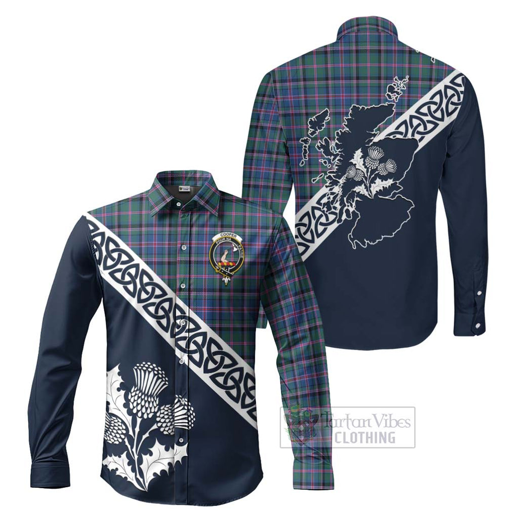 Cooper Tartan Long Sleeve Button Shirt Featuring Thistle and Scotland Map Men's Shirt S - Tartan Vibes Clothing