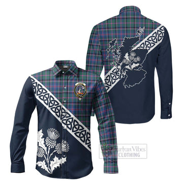 Cooper Tartan Long Sleeve Button Shirt Featuring Thistle and Scotland Map