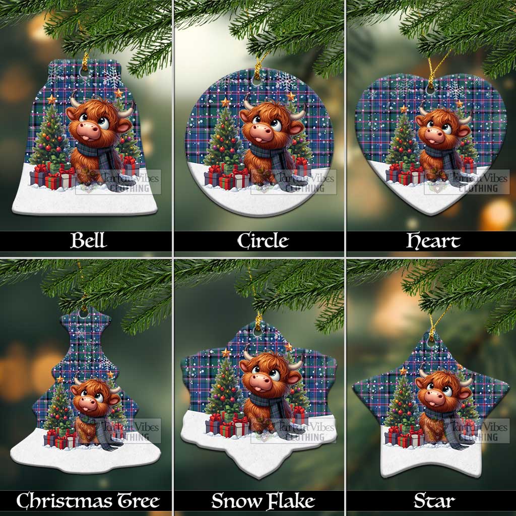 Tartan Vibes Clothing Cooper Tartan Christmas Ceramic Ornament with Adorable Highland Coo