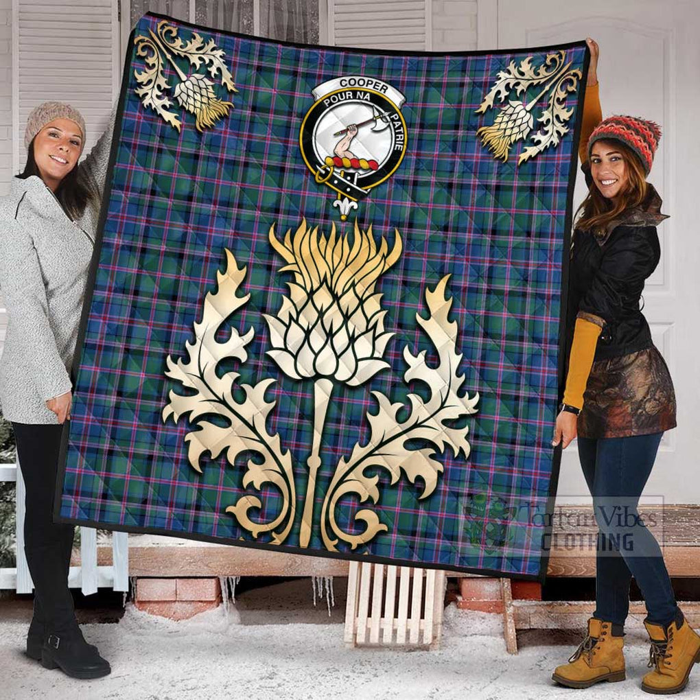 Tartan Vibes Clothing Cooper Tartan Quilt with Family Crest and Golden Thistle Style