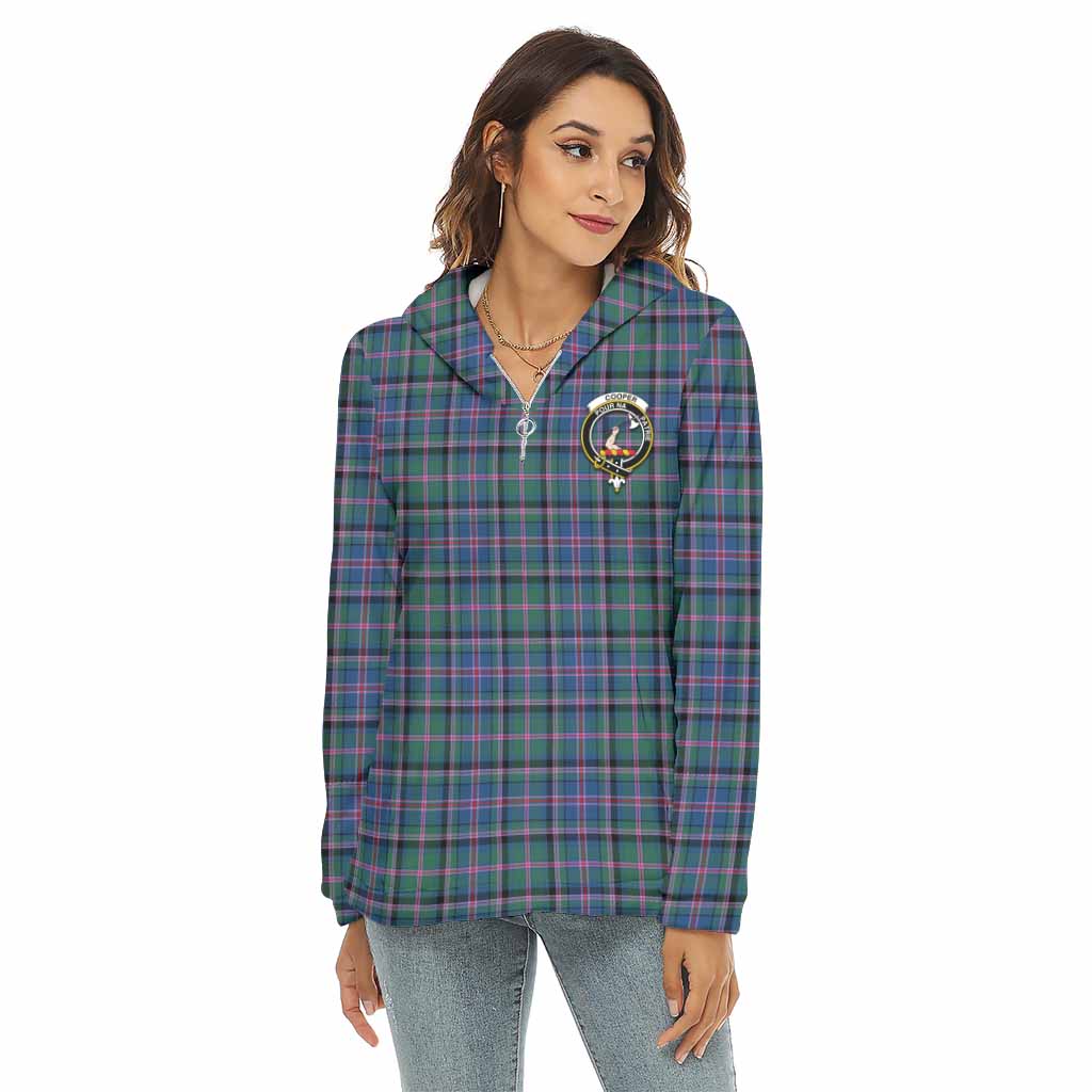 Tartan Vibes Clothing Cooper Tartan Crest Women's Borg  Half Zip Fleece Hoodie