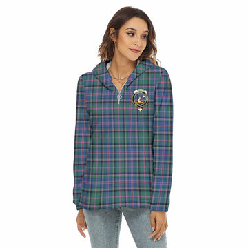 Cooper Tartan Crest Women's Borg  Half Zip Fleece Hoodie