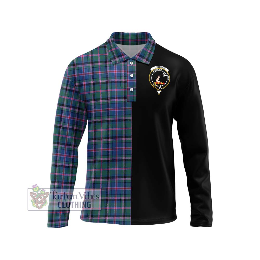 Cooper Tartan Long Sleeve Polo Shirt with Family Crest and Half Of Me Style Unisex - Tartanvibesclothing Shop