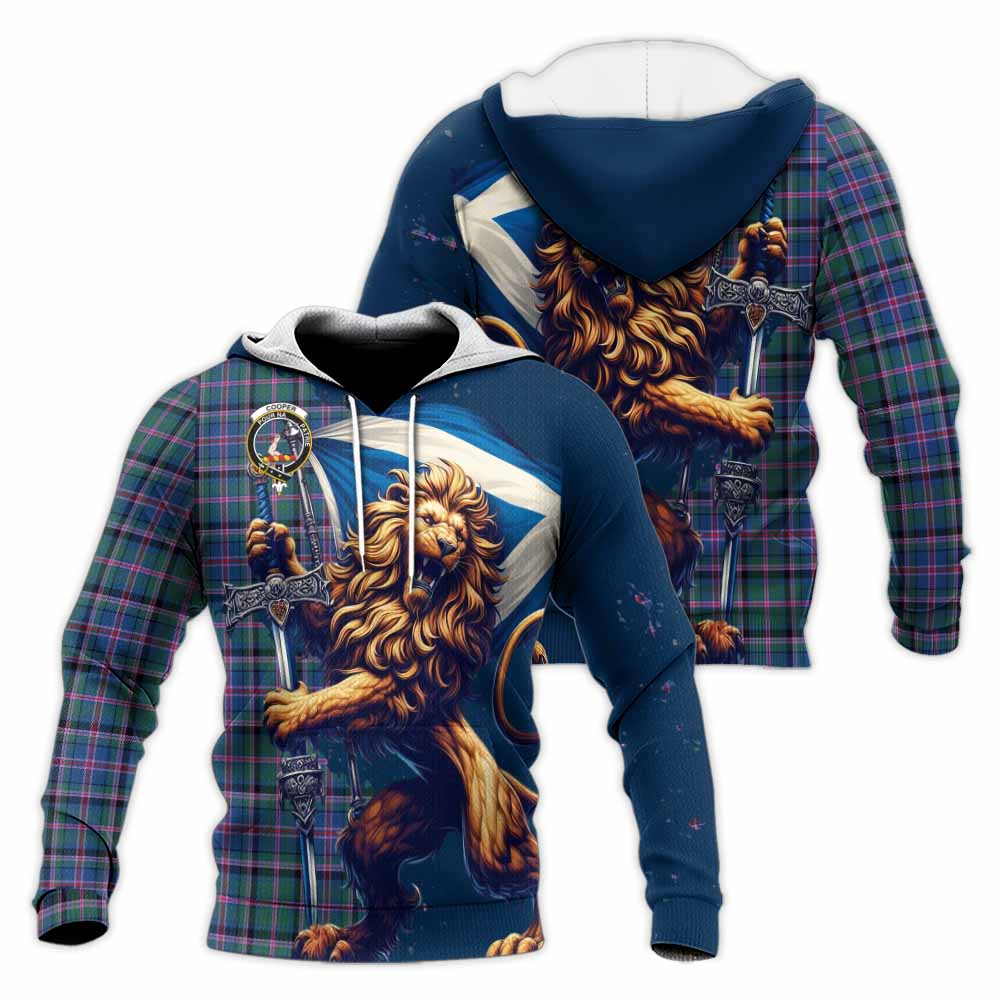 Tartan Vibes Clothing Cooper Tartan Family Crest Knitted Hoodie with Scottish Majestic Lion