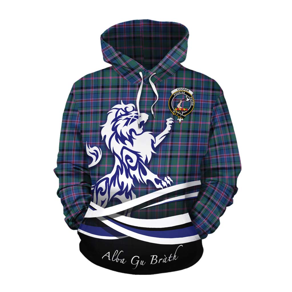 Tartan Vibes Clothing Cooper Tartan Cotton Hoodie with Alba Gu Brath Regal Lion Emblem