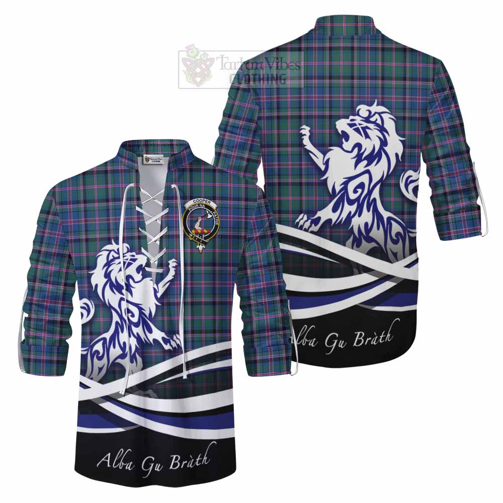 Tartan Vibes Clothing Cooper Tartan Ghillie Kilt Shirt with Alba Gu Brath Regal Lion Emblem