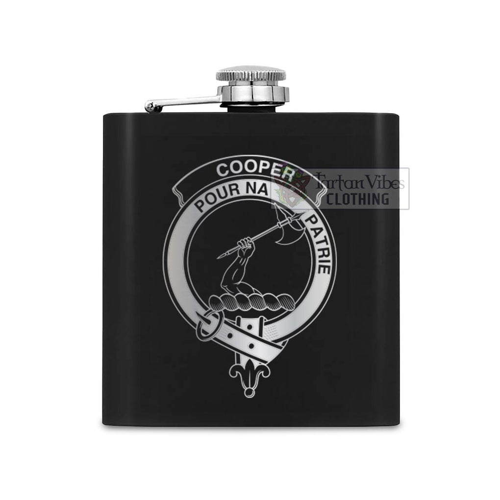 Tartan Vibes Clothing Cooper Crest Hip Flask Set 7oz Black Stainless Steel with A Gift Box